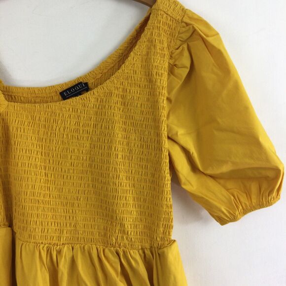 Eloquii Womens Smocked Bodice Asymmetrical Neck Preppy Boho Midi Dress Yellow 22 - Picture 3 of 11